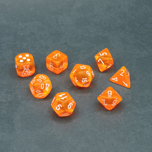 Neon Orange w/ white Translucent Polyhedral 8-die Set