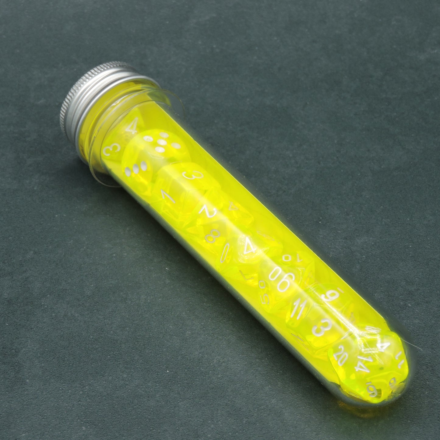 Neon Yellow w/ white Translucent Polyhedral 8-die Set