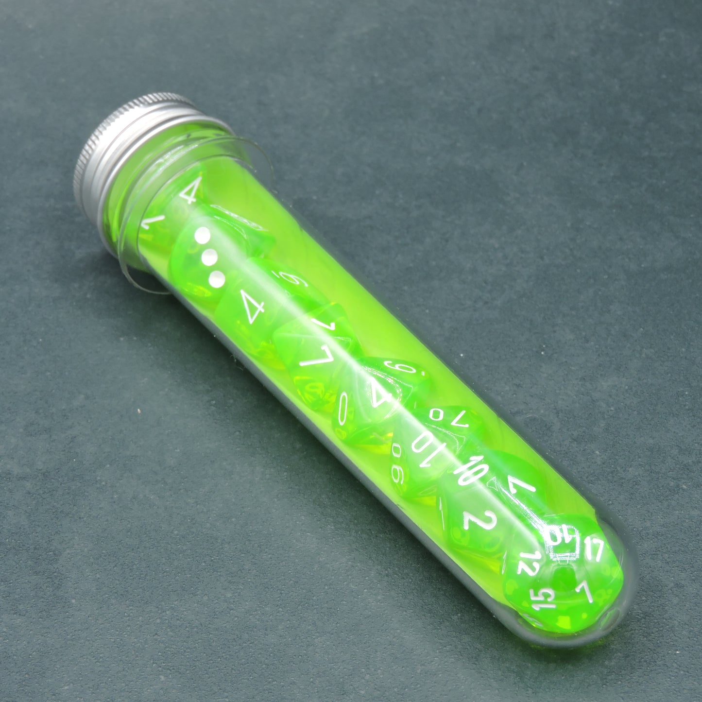 Rad Green w/ white Translucent Polyhedral 8-die Set