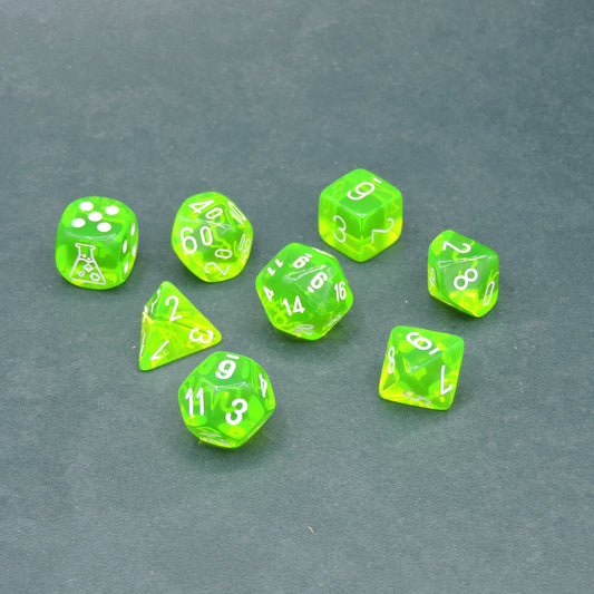 Rad Green w/ white Translucent Polyhedral 8-die Set