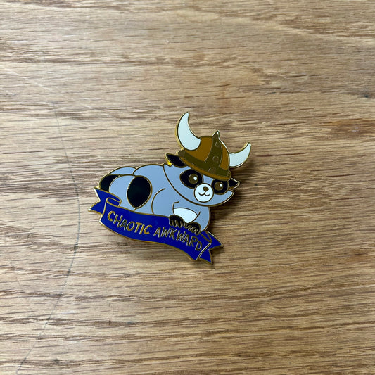 Chaotic Awkward Raccoon Pin