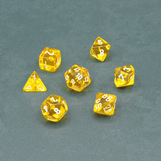 Yellow w/ white Translucent Polyhedral 7-die Set