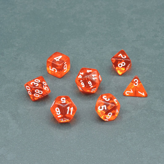 Orange w/ white Translucent Polyhedral 7-die Set