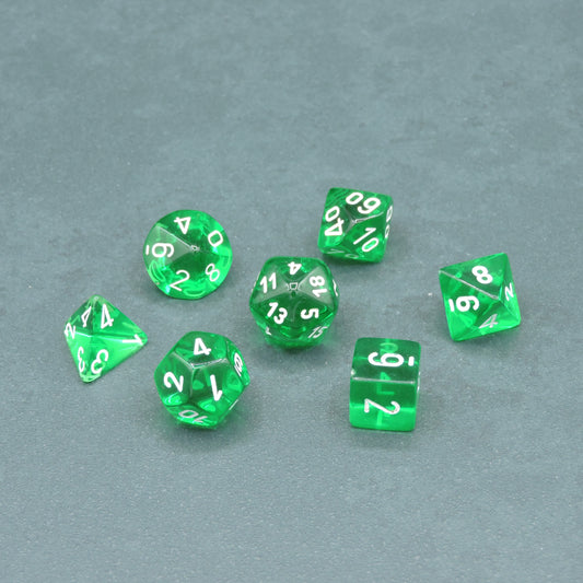 Green w/ white Translucent Polyhedral 7-die Set