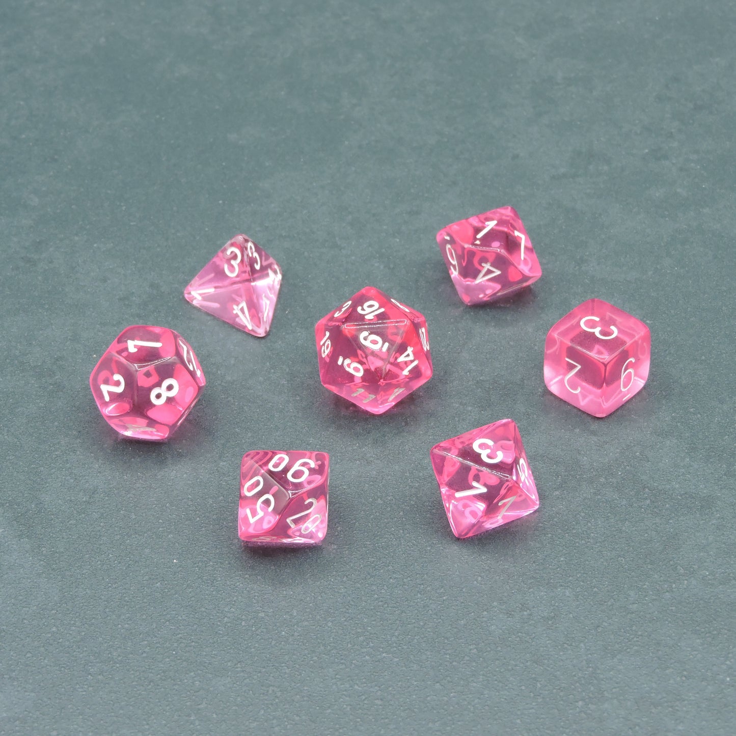 Pink w/ white Translucent Polyhedral 7-die Set