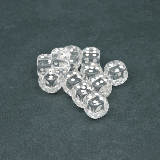 Clear w/ white Translucent 16mm d6 Dice Block (12 dice)