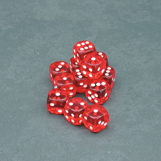 Red w/ white Translucent 16mm d6 Dice Block (12 dice)