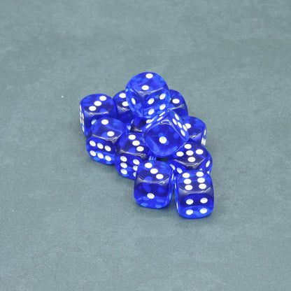 Blue w/ white Translucent 16mm d6 Dice Block (12 dice)