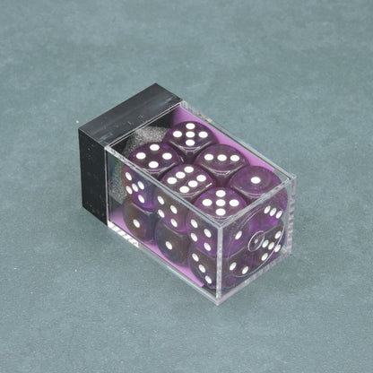 Purple w/ white Translucent 16mm d6 Dice Block (12 dice)