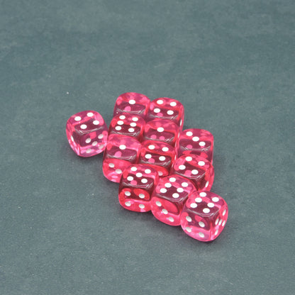 Pink w/ white Translucent 16mm d6 Dice Block (12 dice)