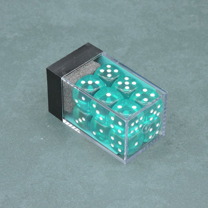 Teal w/ white Translucent 16mm d6 Dice Block (12 dice)