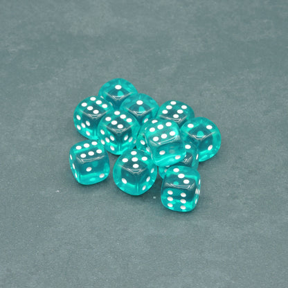 Teal w/ white Translucent 16mm d6 Dice Block (12 dice)