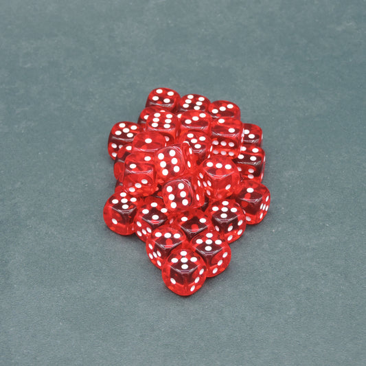 Red w/ white Translucent 12mm d6 Dice Block (36 dice)