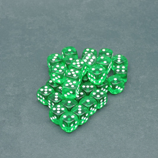 Green w/ white Translucent 12mm d6 Dice Block (36 dice)