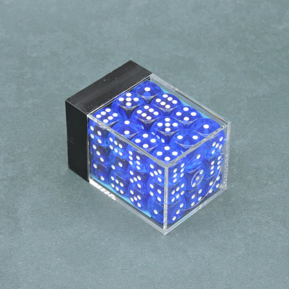 Blue w/ white Translucent 12mm d6 Dice Block (36 dice)