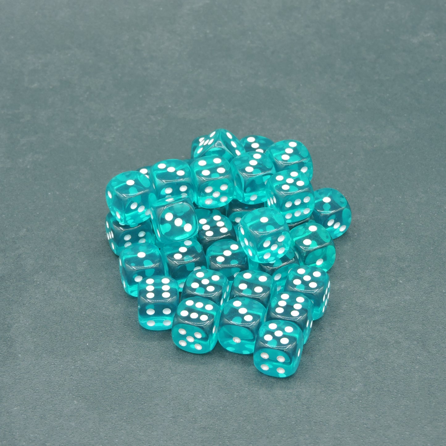 Teal w/ white Translucent 12mm d6 Dice Block (36 dice)