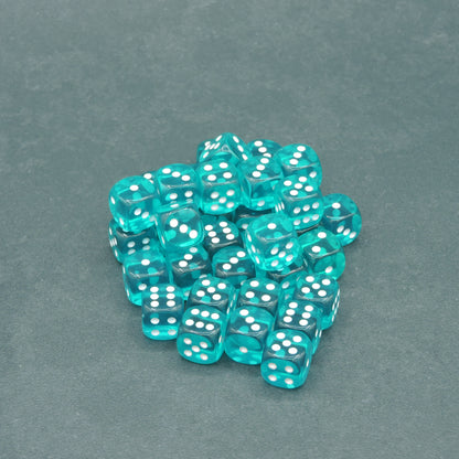 Teal w/ white Translucent 12mm d6 Dice Block (36 dice)