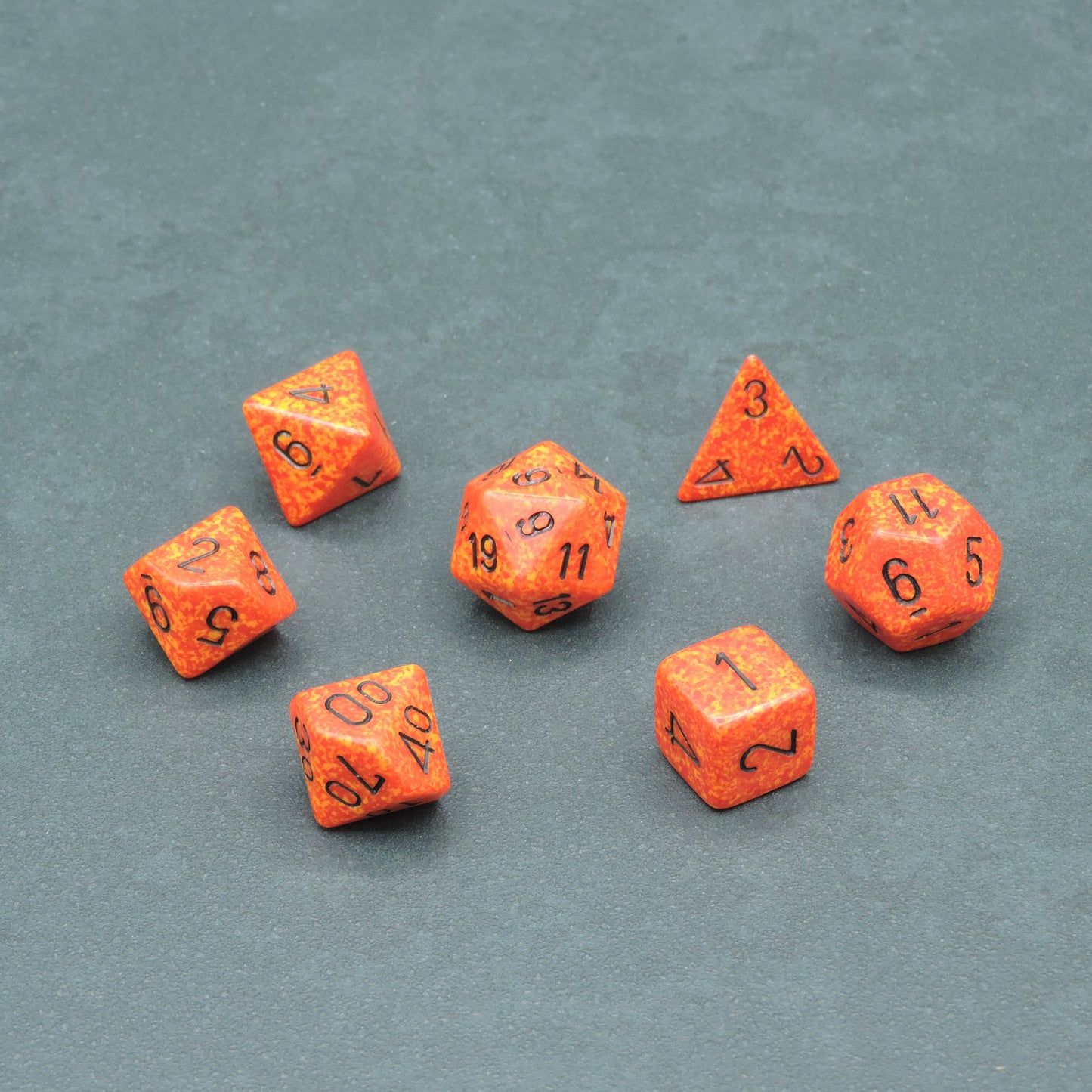 Fire Speckled Polyhedral 7-die Set