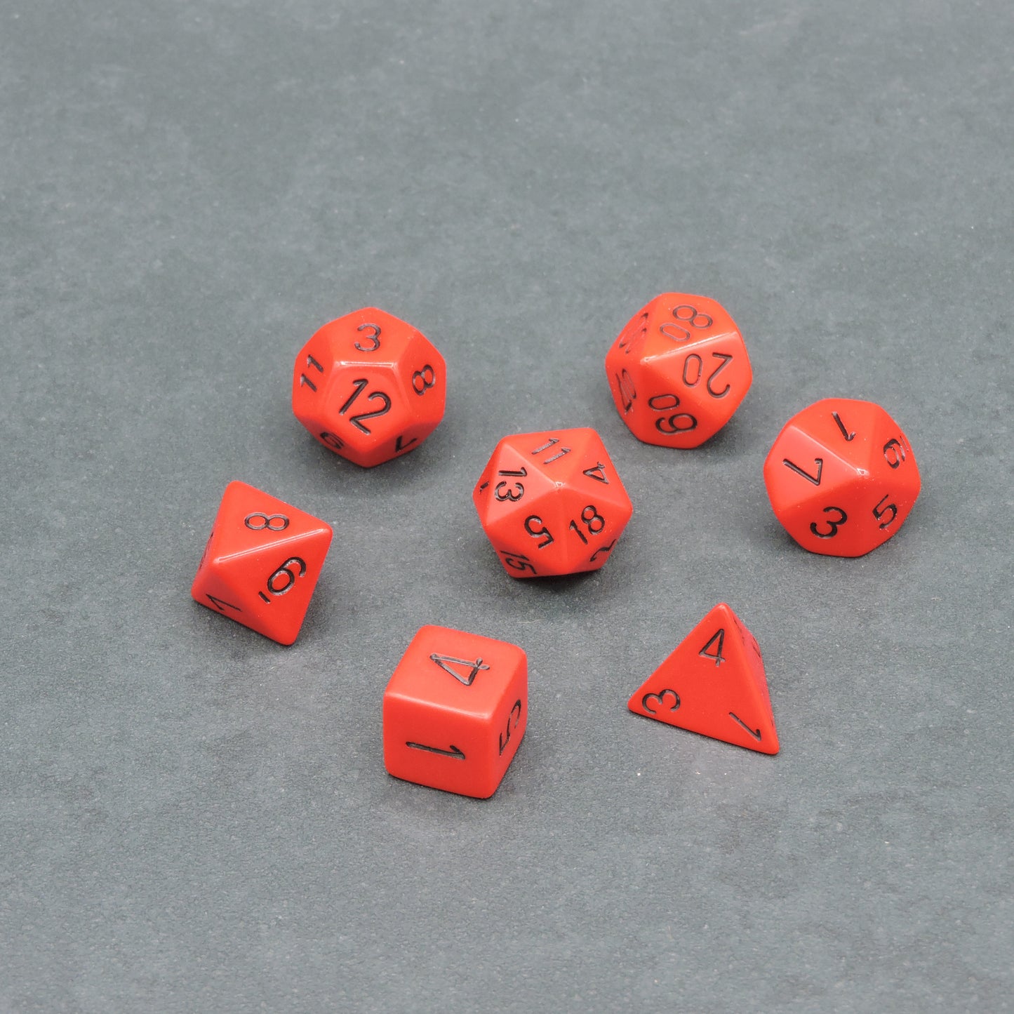 Red w/ black Opaque Polyhedral 7-die Set