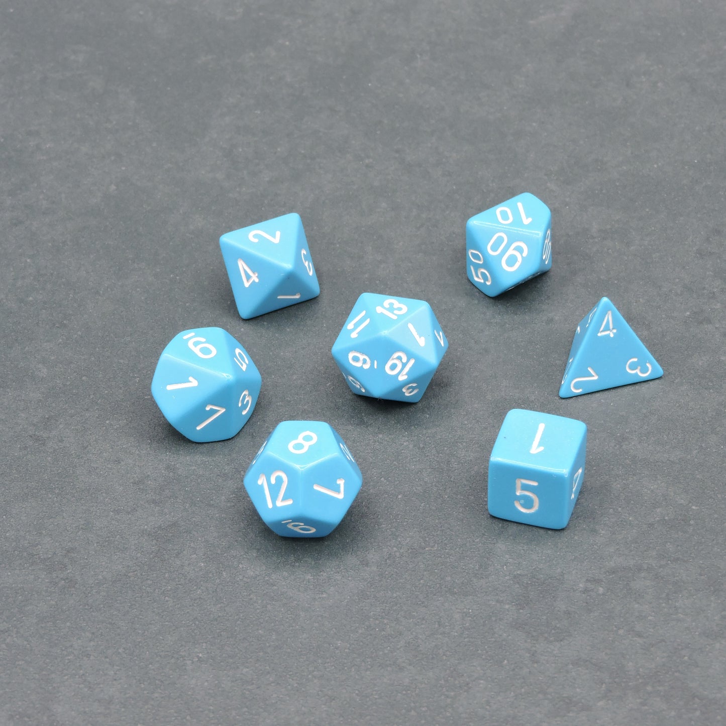 Light Blue w/ white Opaque Polyhedral 7-die Set