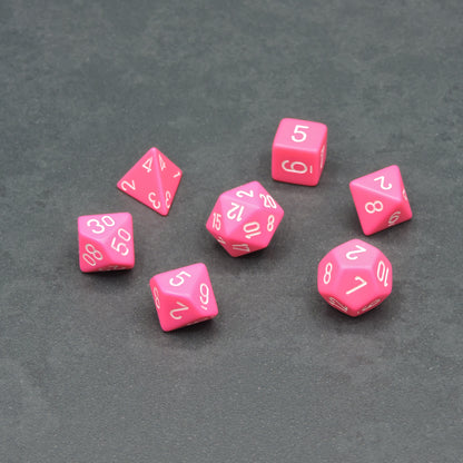 Pink w/ white Opaque Polyhedral 7-die Set