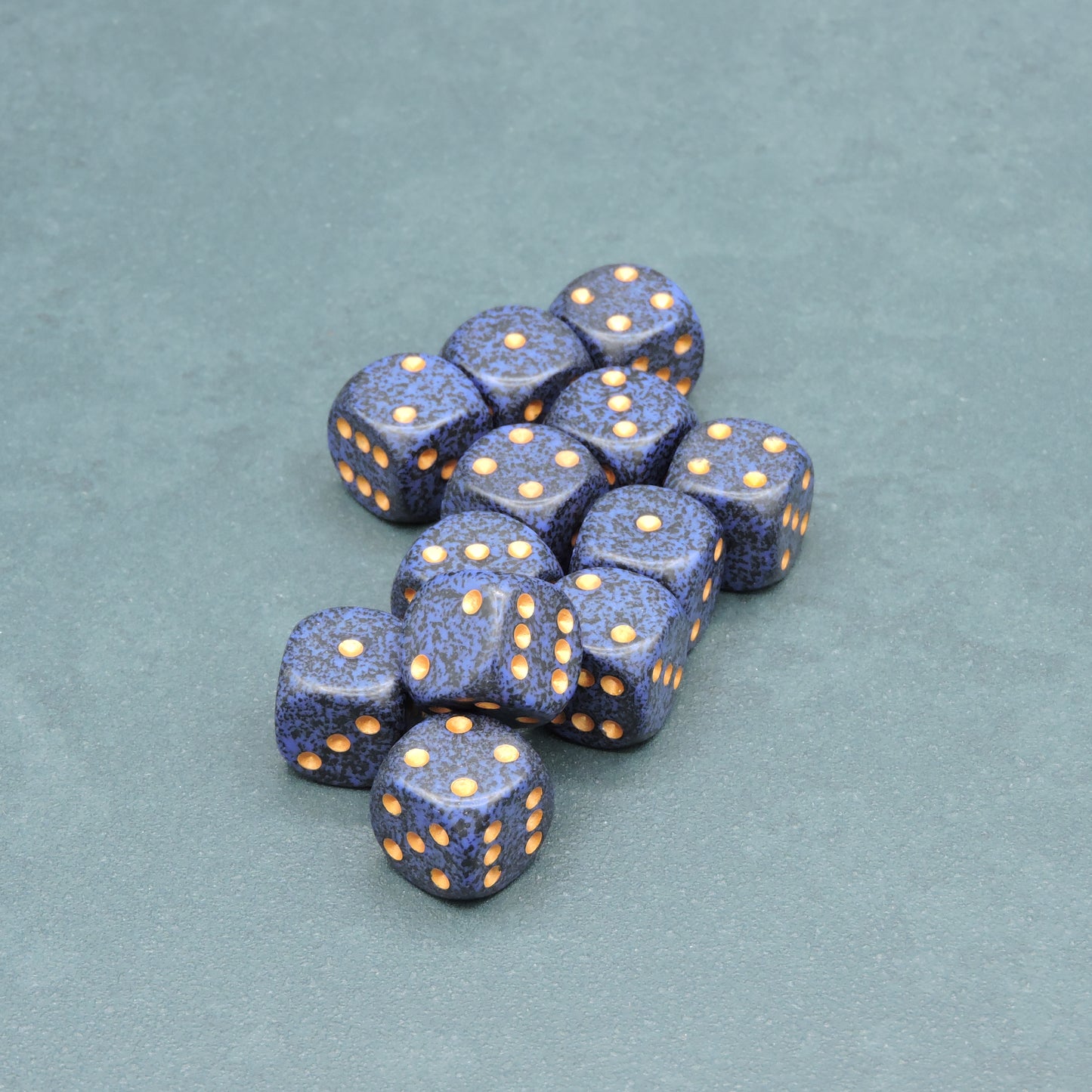 Golden Cobalt Speckled 16mm d6 Dice Block (12 dice)