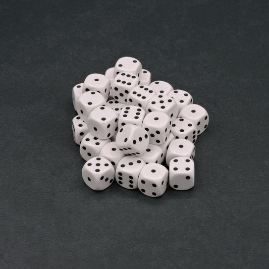 White w/ black Opaque 12mm d6 Dice Block (36 dice)