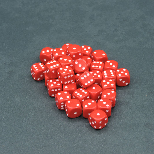 Red w/ white Opaque 12mm d6 Dice Block (36 dice)