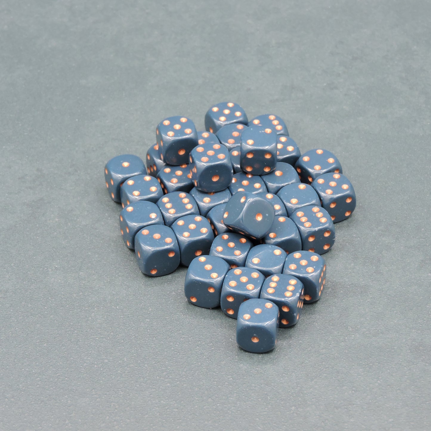 Dusty Blue w/ copper Opaque 12mm d6 Dice Block (36 dice)