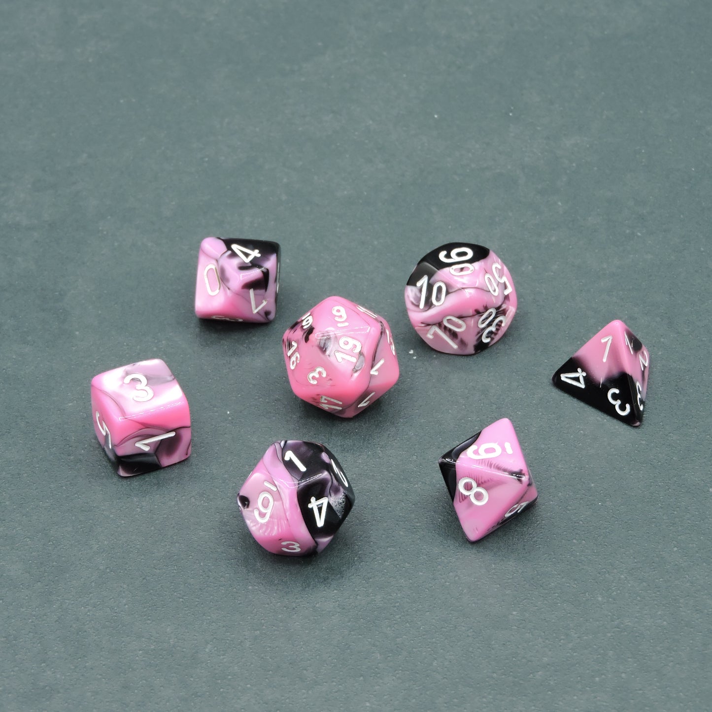 Black-Pink w/ white Gemini Polyhedral 7-die Set