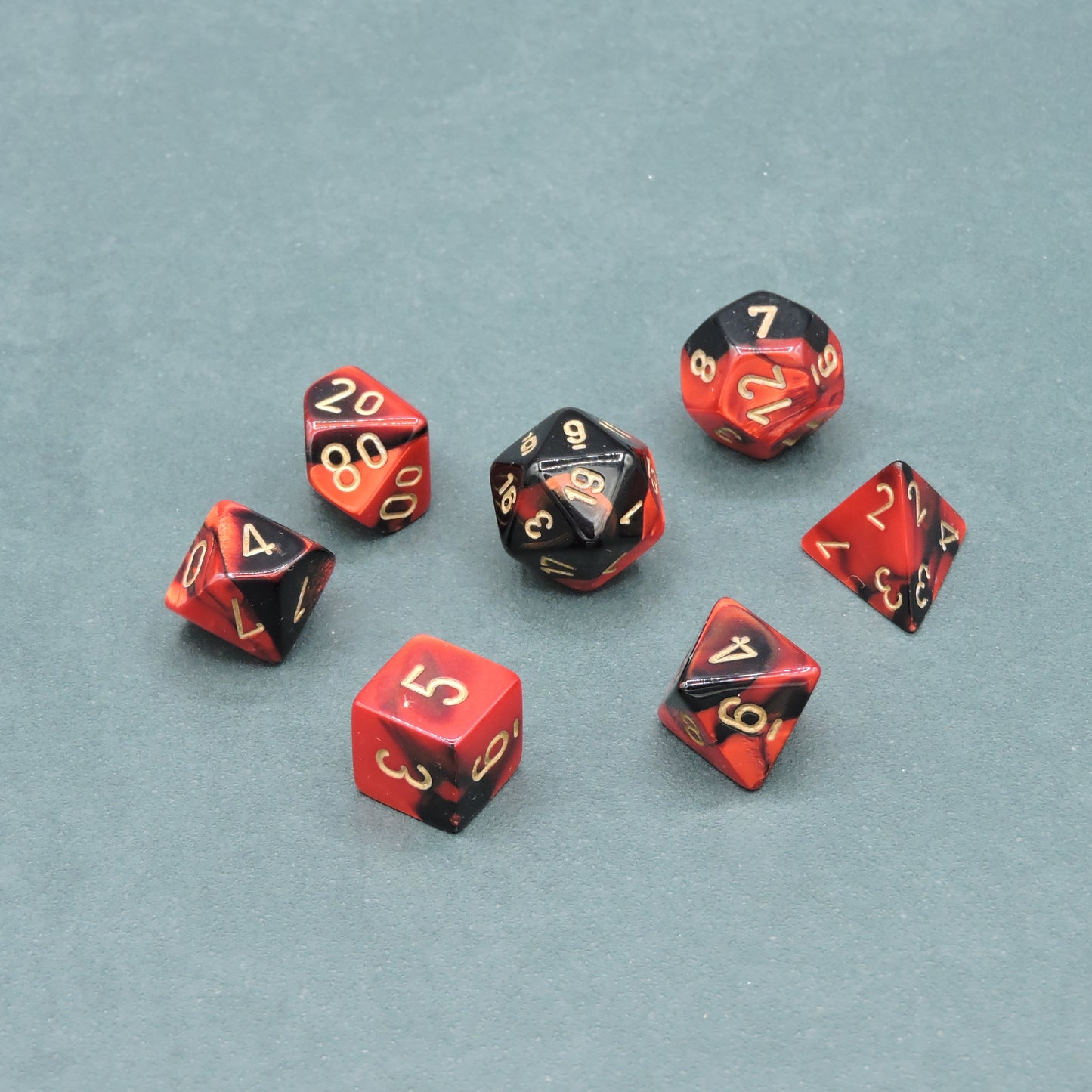 Black-Red w/ gold Gemini Polyhedral 7-die Set