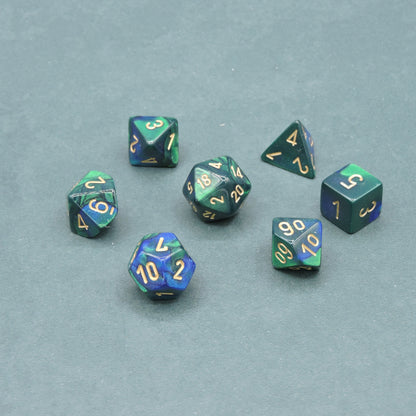 Blue-Green w/ gold Gemini Polyhedral 7-die Set