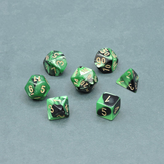 Black-Green w/ gold Gemini Polyhedral 7-die Set