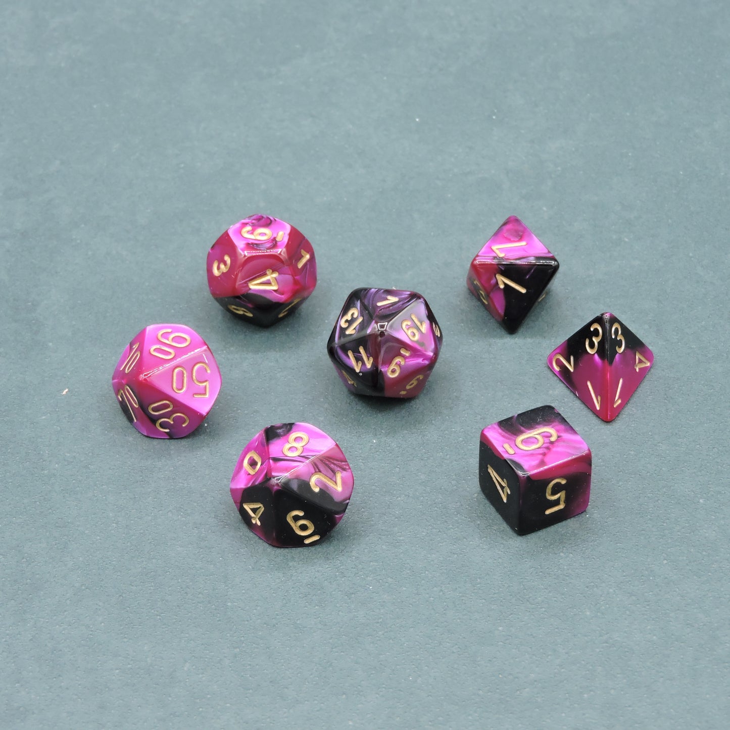 Black-Purple w/ gold Gemini Polyhedral 7-die Set