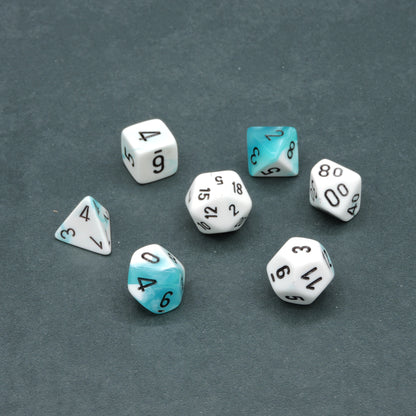 Teal-White w/ black Gemini Polyhedral 7-die Set