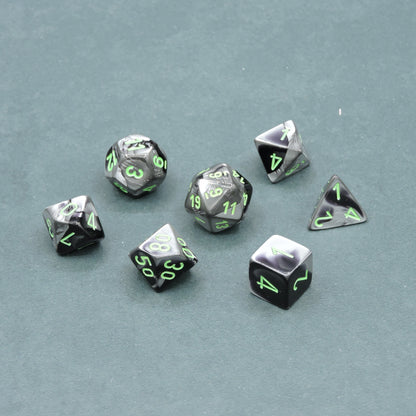 Black-Grey w/ green Gemini Polyhedral 7-die Set