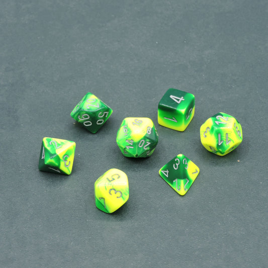 Green-Yellow w/ silver Gemini Polyhedral 7-die Set