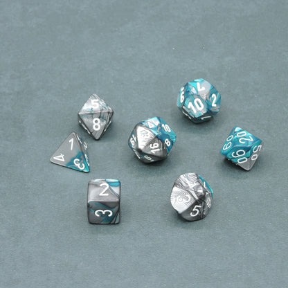 Steel-Teal w/ white Gemini Polyhedral 7-die Set