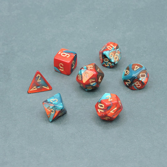 Red-Teal w/ gold Gemini Polyhedral 7-die Set