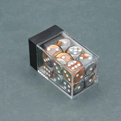 Copper-Steel w/ white Gemini 16mm d6 Dice Set