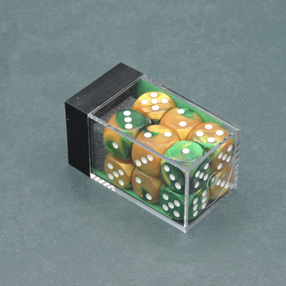 Gold-Green w/ white Gemini 16mm d6 Dice Block (12 dice)