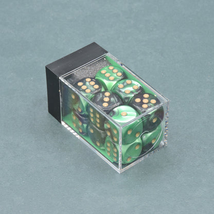 Black-Green w/ gold Gemini 16mm d6 Dice Block (12 dice)