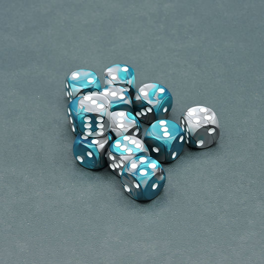 Steel-Teal w/ white Gemini 16mm d6 Dice Block (12 dice)