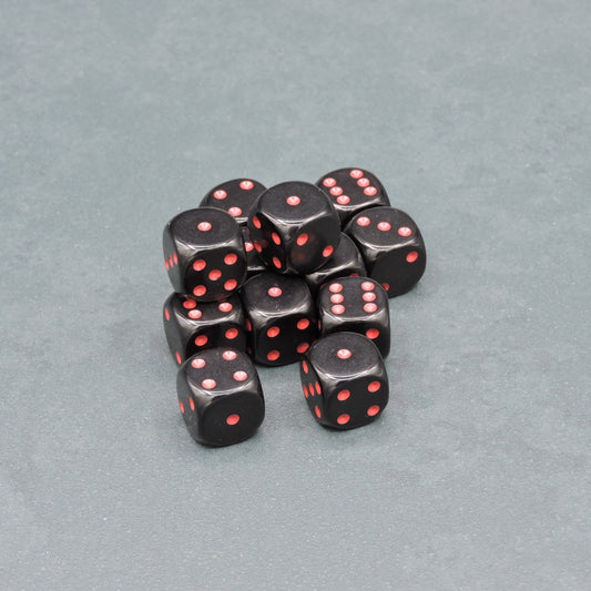 Black w/ red Opaque 16mm d6 Dice Block (12 dice)